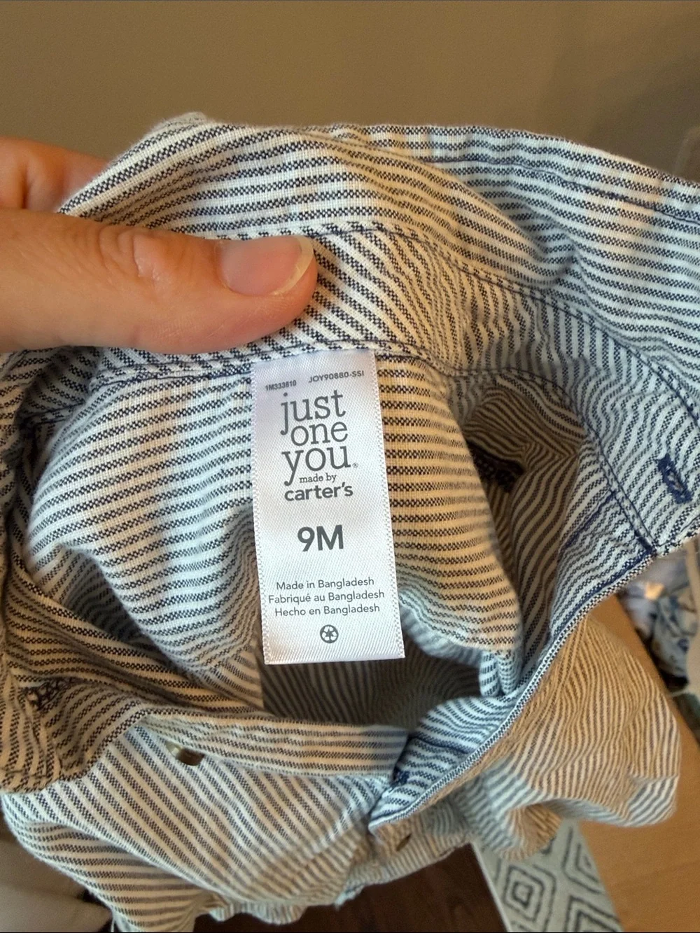 Carter's Just One You Baby Striped Button Front Bodysuit Shirt - Blue & White 9m